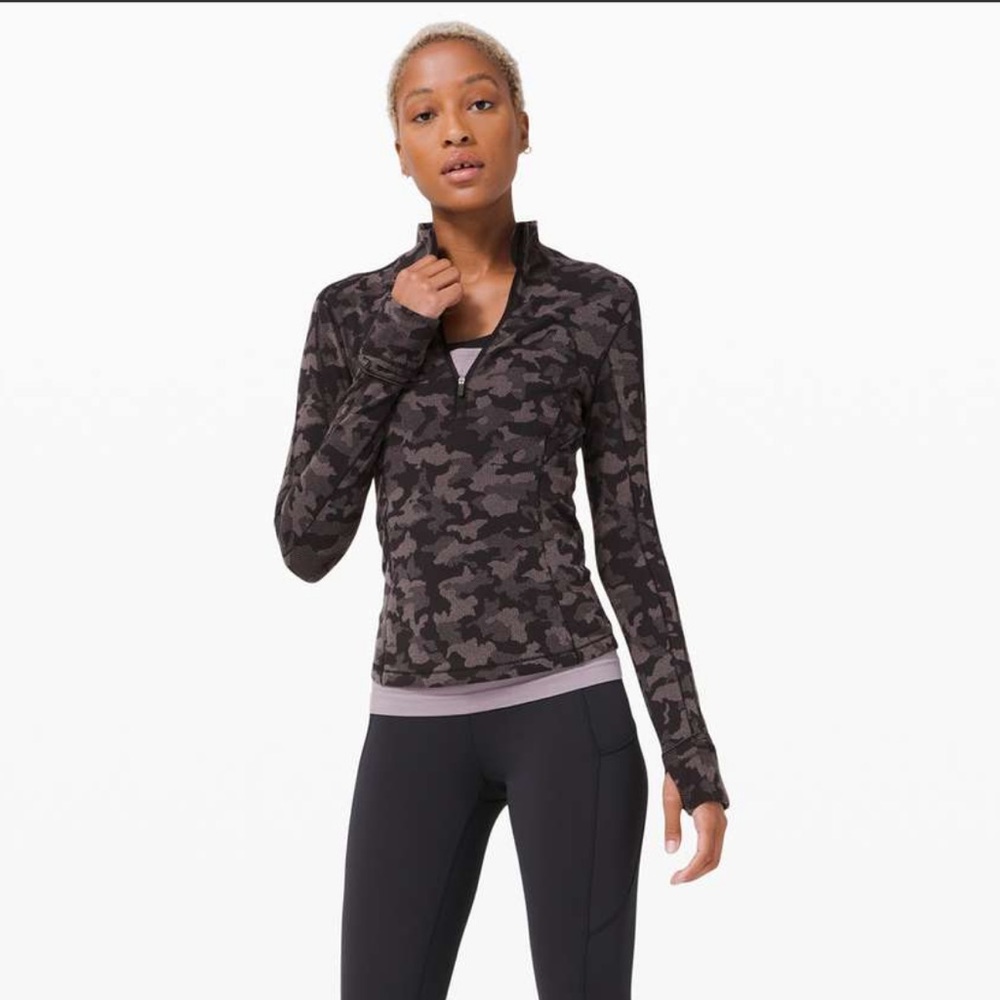 Lululemon Run Briskly 1/2 Zip-Heritage Camo Jacquard Black Lunar Rock- 6